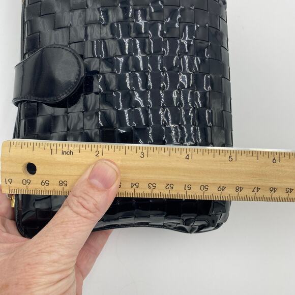 Pillbox Purse Basketweave Black Paten Leather Hard Case Optional Strap - Picture 5 of 7